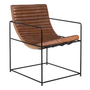 Fauteuil Marron Métal / Cuir Salon 58x68x75cm