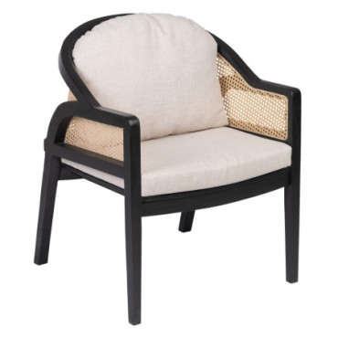 Fauteuil Naturel - Noir Rattan/Bois Salon 58x60x77cm