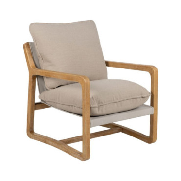 Fauteuil Naturel Tissu - Bois Salon 65x69x83cm