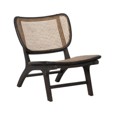 Fauteuil Noir Rattan/Bois Salon 84x58x74cm