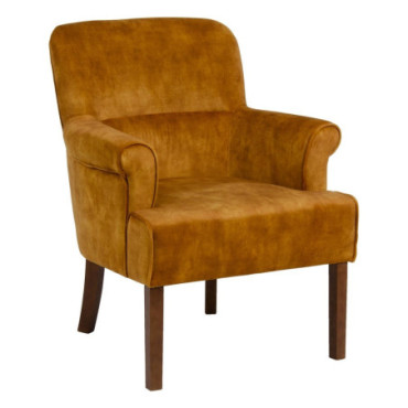 Fauteuil Ocre Tissu - Bois Salon 77x64x88cm