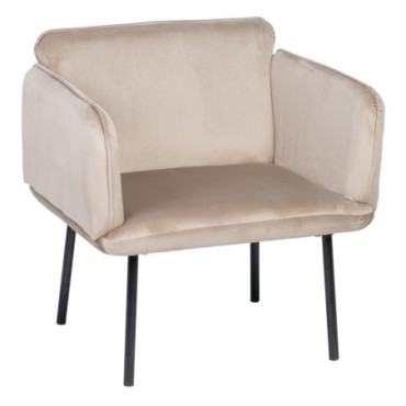 Fauteuil Velours Beige Tissu - Métal Salon 76x64x77cm