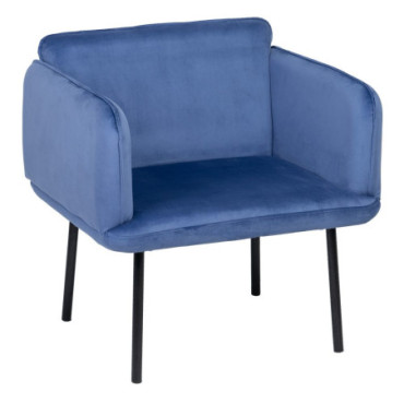 Fauteuil Velours Bleu Tissu - Métal Salon 76x64x77cm