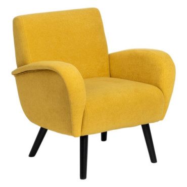 Fauteuil Velours Jaune Tissu - Bois Salon 72x71x81cm