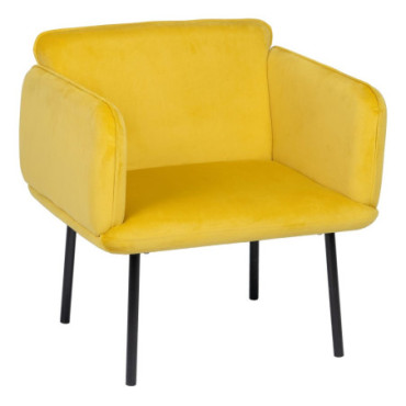 Fauteuil Velours Jaune Tissu - Métal Salon 76x64x77cm