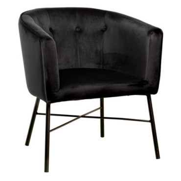 Fauteuil Velours Noir Tissu - Métal Salon 69x60x75cm