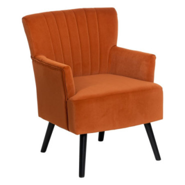 Fauteuil Velours Orange Tissu - Bois Salon 63x50x83cm