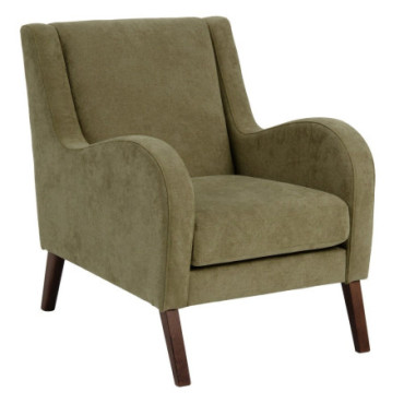 Fauteuil Vert Olive Tissu - Bois Salon 70x82x88cm