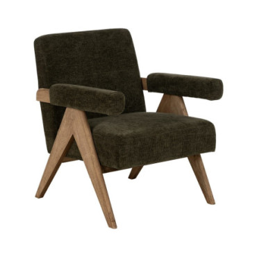 Fauteuil Vert Tissu - Bois Salon 74x76x85cm