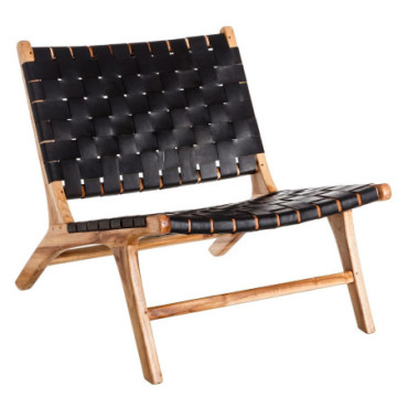 Fauteuil. Bois De Teck - Cuir 87x83x66cm