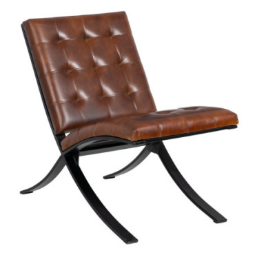 Fauteuil. Marron Métal / Cuir Salon 48x81x76cm