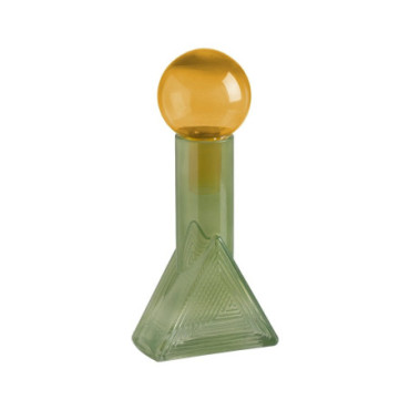 Figurine Bouteille Vert - Jaune Verre. 16,80x16,80x33,50cm