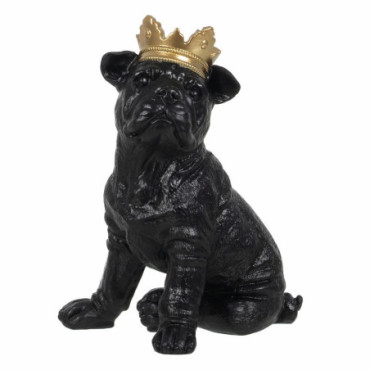 Figurine Bull Dog Noir - Or résine 15,50x18,40x25,50cm