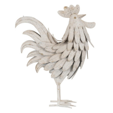 Figurine Coq Porté Blanc Métal 36x14x49,50cm