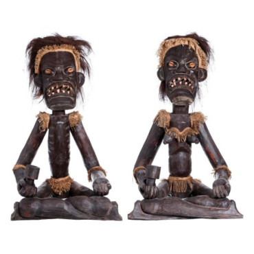 Figurine Noir Bois Décoration 75x67x113cm Set de 2