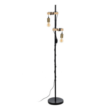 Lampadaire Noir - Naturel Métal - Bois 26x26x149cm