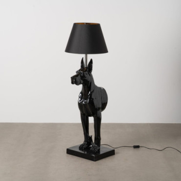 Lampe Chien Noir Résine - Tissus 45x40x127cm