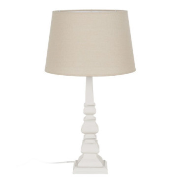 Lampe De Table Blanc Bois / Tissu 30x37x67cm