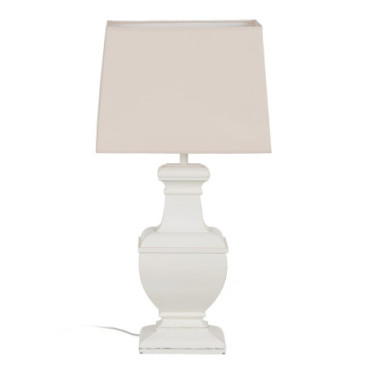 Lampe De Table Blanc Bois / Tissu 40x22x76cm