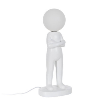 Lampe De Table Figurine Blanc Résine 18,50x14x45cm