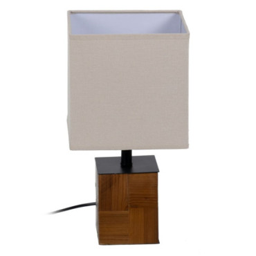 Lampe De Table Marron - Cremé Tissu - Bois 20x20x40cm