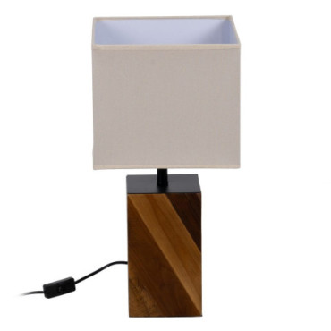 Lampe De Table Marron - Cremé Tissu - Bois 25x25x51cm