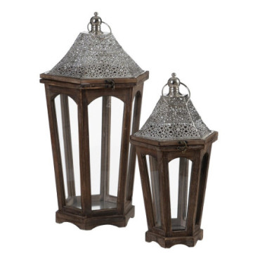 Lanterne Marron - Argent 32x28x60cm Set de 2