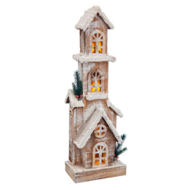 Maison De Neige 5 Lumières Led Bois 18x11x55cm