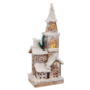 Maison De Neige 5 Lumières Led Bois 18x12x46cm