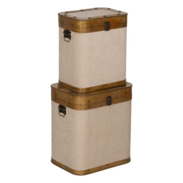 Malle Beige Bois / Tissu 40x30x45cm Set de 2