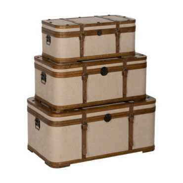 Malle Beige Bois / Tissu 80x47,50x36cm Set de 3