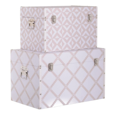 Malles Beige - Blanc Pvc - Mdf 51x31x32cm Set de 2