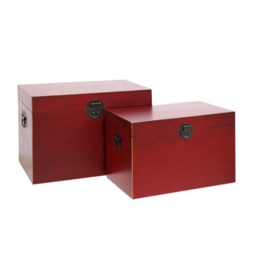 Malles Rouge Bois Oriente 60x40x42cm Set de 2