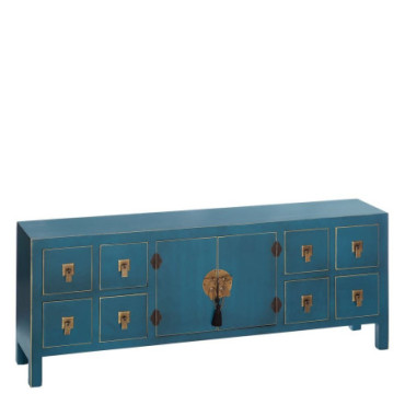 Buffet 8 Tiroirs Bleu Mdf - Oriente 130x24x50,50cm