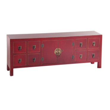 Buffet 8 Tiroirs Rouge Bois 130x24x50,50cm