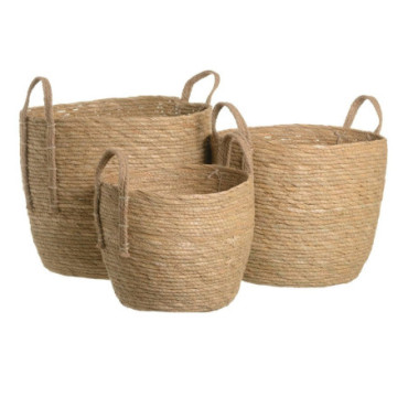 Panier Naturel Fibre Naturelle 38x38x33cm Set de 3