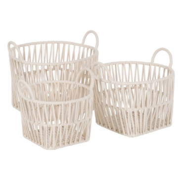 Paniers Blanc Coton Décoration 38x38x32cm Set de 3