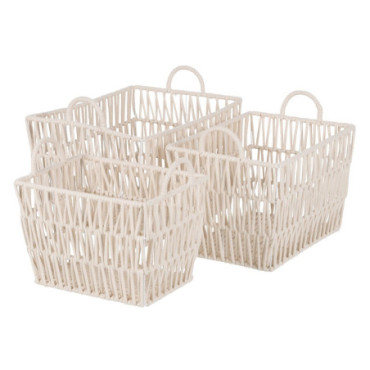 Paniers Blanc Coton Décoration 45x35x36cm Set de 3