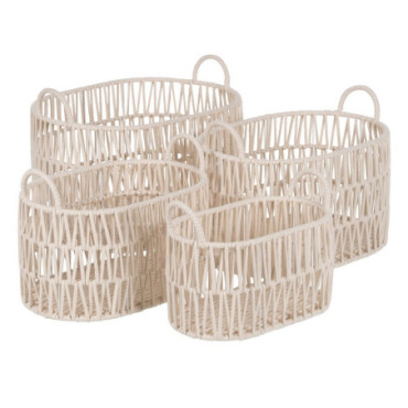 Paniers Blanc Coton Décoration 50x36x36cm Set de 4