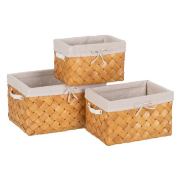 Paniers Naturel Tissu - Bois 39,50x30x24cm Set de 3