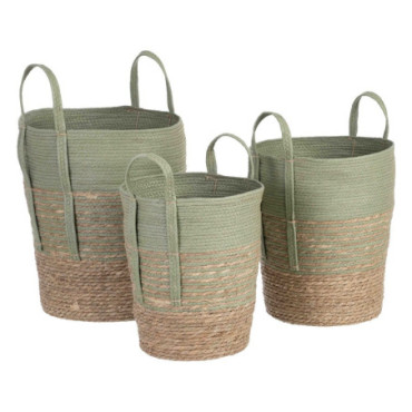 Paniers Vert Ment Fibre Naturelle 42x42x48cm Set de 3