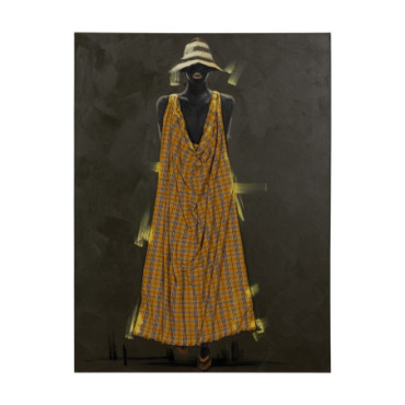 Peinture Africane Jaune Toile 90x3,50x120cm