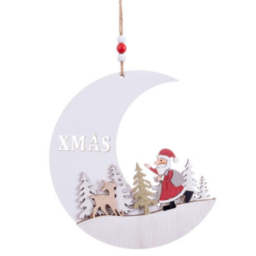 Pendentif Lune Noel Bois 20x19cm