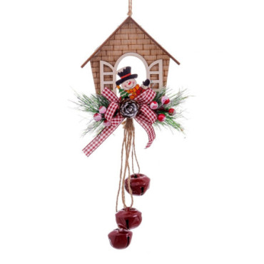 Pendentif Maison Avec Des Cloches Bois 10,50x3x40cm