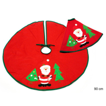 Pied Pour Sapin Père Noël Étoffe Rouge 90x90x0,10cm