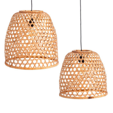 Suspension Naturel Bambou Éclairage 42x42x42cm Set de 2