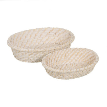 Plateau Blanc Fibre Naturelle 29x22x7cm Set de 2