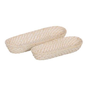 Plateau Blanc Fibre Naturelle 44x17x7cm Set de 2