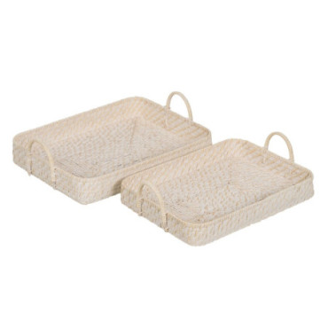 Plateau Blanc Fibre Naturelle 45x34x13cm Set de 2