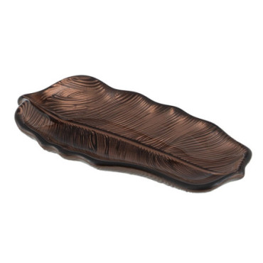 Plateau Feuille Marron Verre. Décoration 21cm